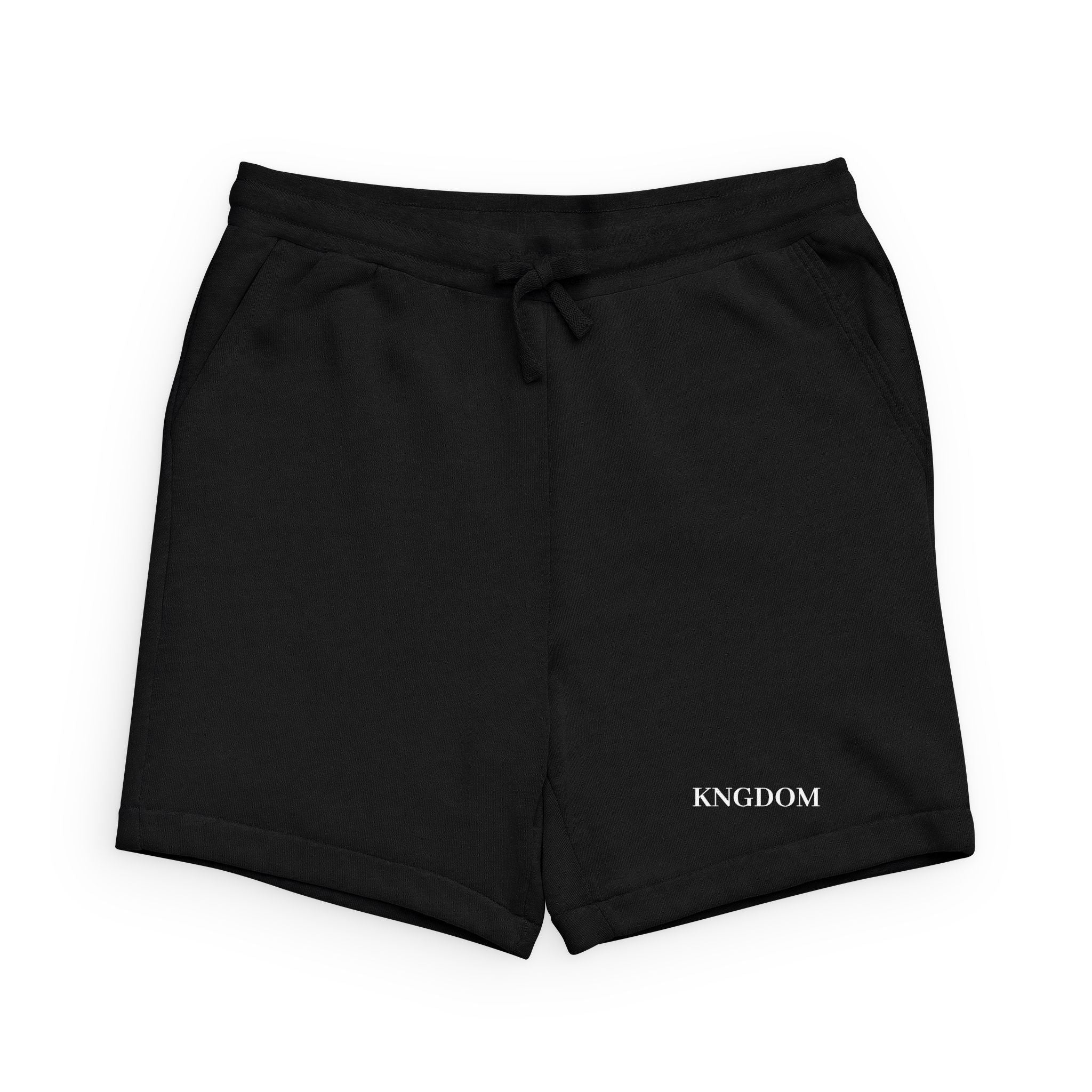 Kingdom Minimal Logo Sweatshorts — Black Sponge Fleece Athletic Shorts