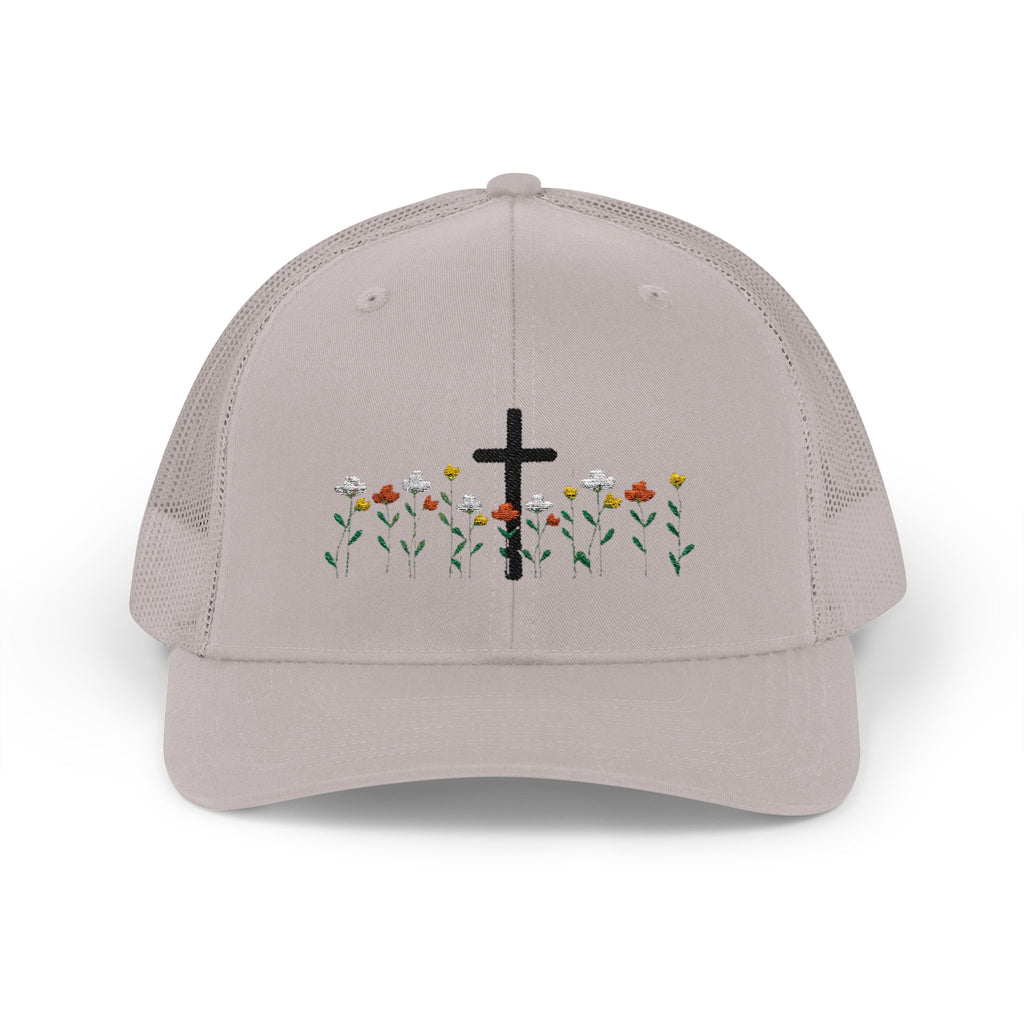 Cross & Wildflowers Snapback Trucker Hat — Floral Faith Baseball Cap