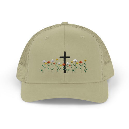 Cross & Wildflowers Snapback Trucker Hat — Floral Faith Baseball Cap