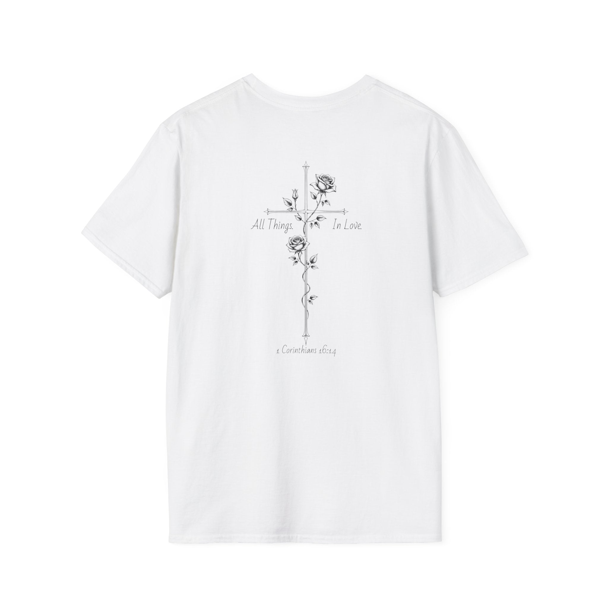 Minimal Rose Cross T-Shirt — Floral Cross Back Graphic Tee