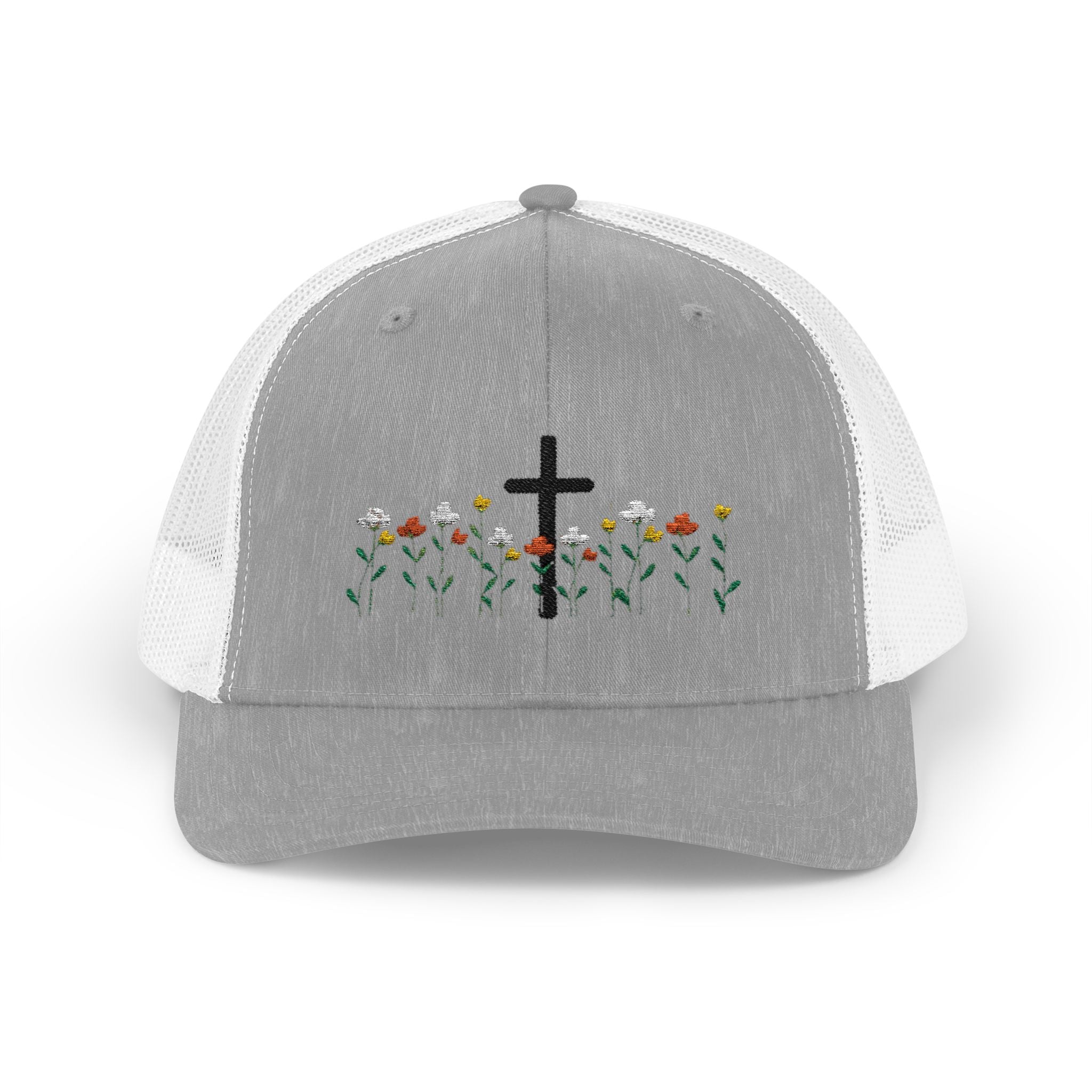 Cross & Wildflowers Snapback Trucker Hat — Floral Faith Baseball Cap