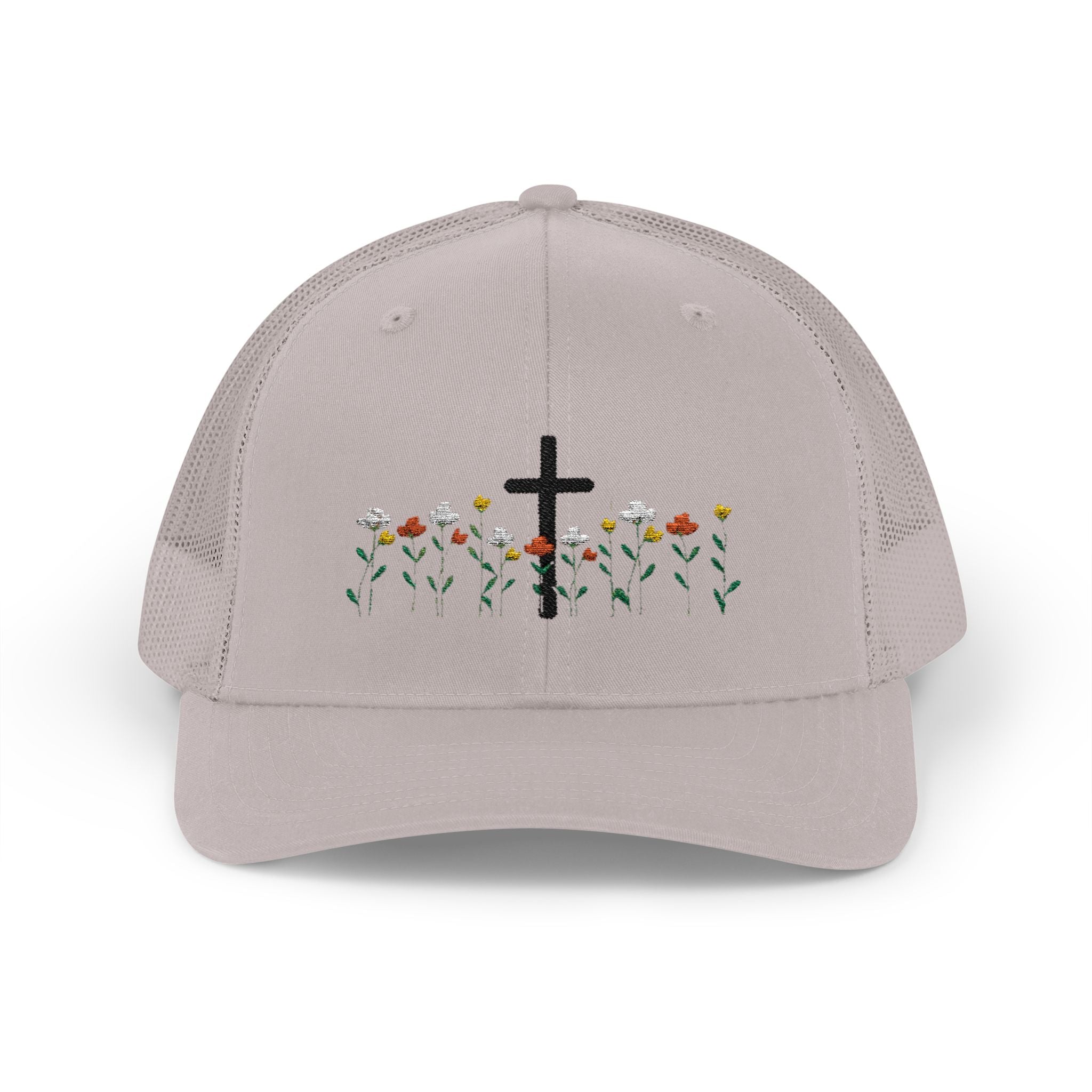 Cross & Wildflowers Snapback Trucker Hat — Floral Faith Baseball Cap