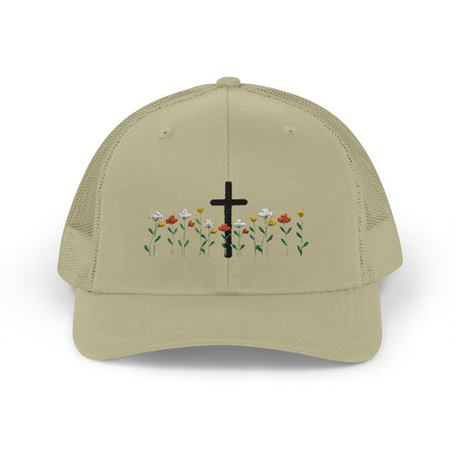 Cross & Wildflowers Snapback Trucker Hat — Floral Faith Baseball Cap