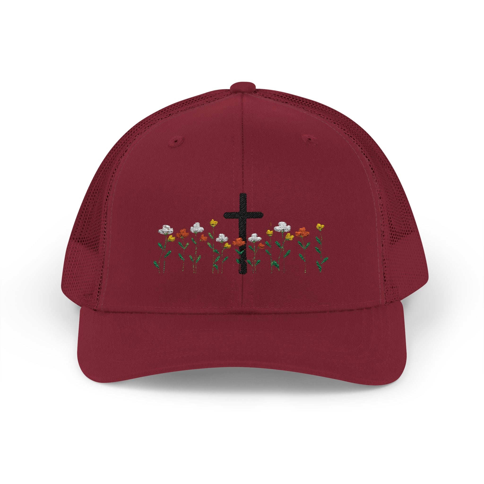 Cross & Wildflowers Snapback Trucker Hat — Floral Faith Baseball Cap